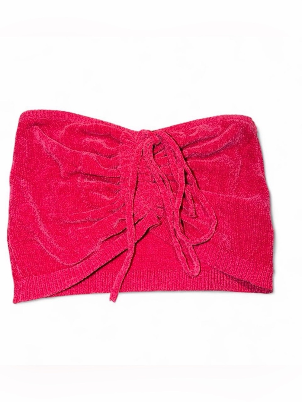Urban Outfitters Velvet Tie-Front Strapless Top - Hot Pink